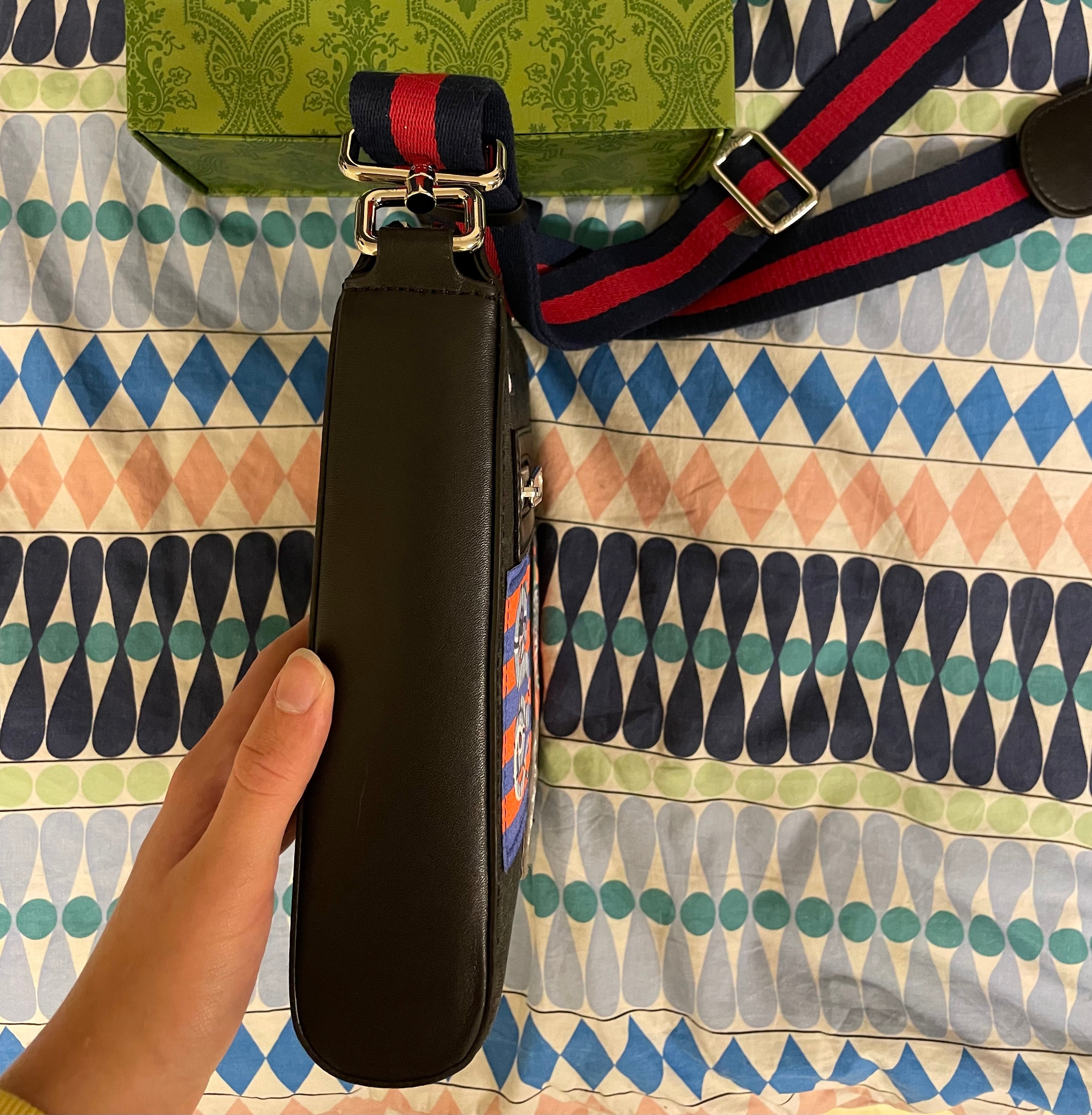 Black gucci messenger bag with patches