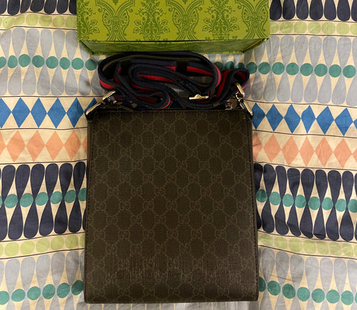 Black gucci messenger bag with patches